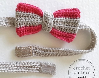 Crochet pattern for Bow headband, How to crochet a Baby girl hair accessory, PDF instructions.