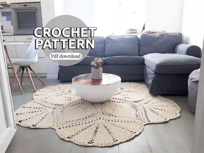 Crochet rug pattern, Round crochet carpet pattern, Big scale carpet PDF, Crochet patterns, Flower shape rug Life is a Flower, Interior idea.
