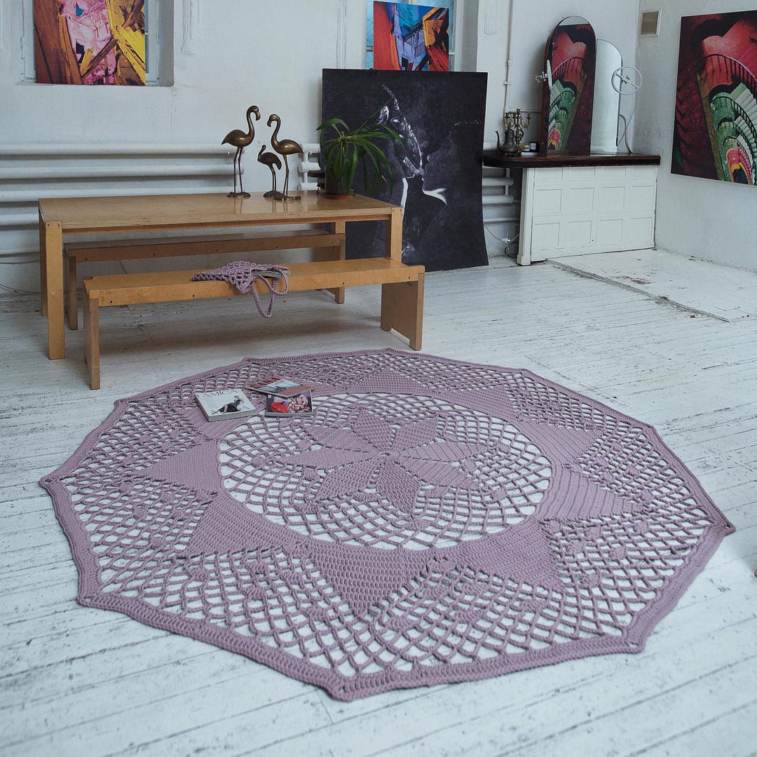 Large Round Rug, Crochet Carpet From Exposition, Pink Mandala Rug ...