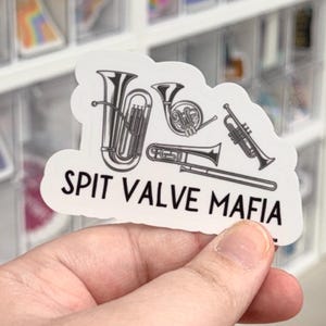 Spit Valve Mafia Sticker, Trendy Water Bottle Decal, Brass Player Gift, Musician Sticker, Trumpet Trombone Horn Euphonium Tuba Accessory image 1