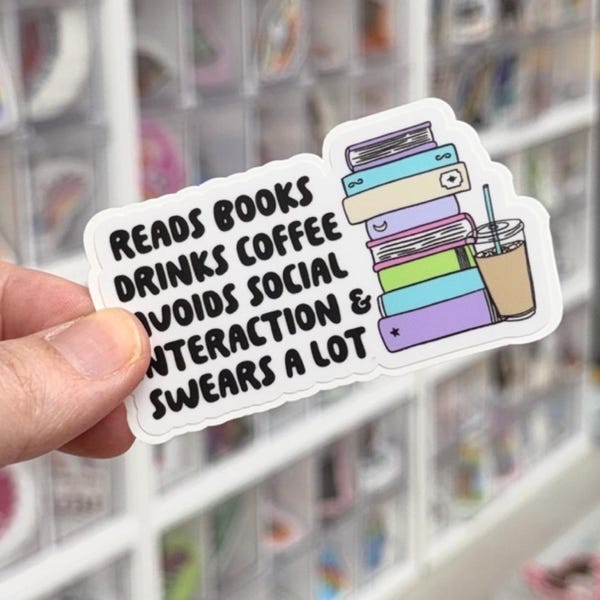 Bookish Introvert Sticker, Trendy Water Bottle Decal, Book Lover Gift, Antisocial Coffee Drinker Sticker