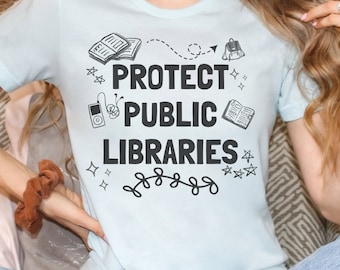 公共図書館シャツ、図書館を守るTシャツ、図書館員擁護アパレル、読書好きへのギフト