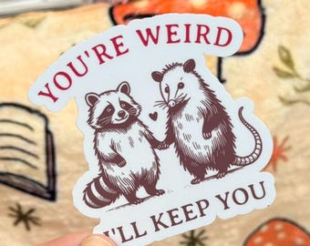 You’re Weird I’ll Keep You Sticker, Trendy Water Bottle Decal, Best Friend Gift, Bestie Sticker, Funny Opossum Raccoon Accessory