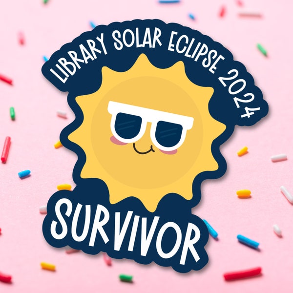 Funny Librarian Solar Eclipse 2024 Vinyl Sticker, Trendy Water Bottle Decal, Public Library Program Laptop Sticker, Bookish Gift