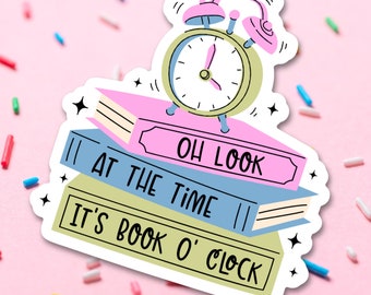 Book O Clock Vinyl Sticker, Trendy Water Bottle Decal, Literary Bookish Laptop Sticker, Librarian Gift, Reader Accessories