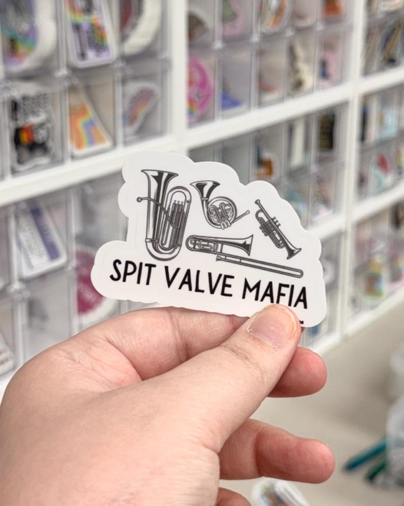 Spit Valve Mafia Sticker, Trendy Water Bottle Decal, Brass Player Gift, Musician Sticker, Trumpet Trombone Horn Euphonium Tuba Accessory image 1