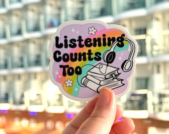 Listening Counts Too Vinyl Sticker, Audiobook Lover Decal