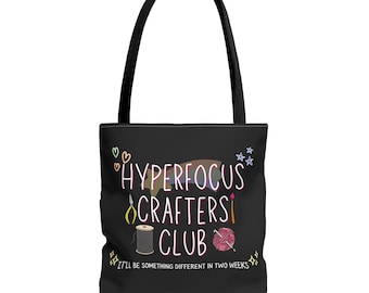 Grappige ADHD-draagtas, Hyperfocus Crafters Club-boodschappentas, neurodivergent cadeau, AuDHD-accessoires