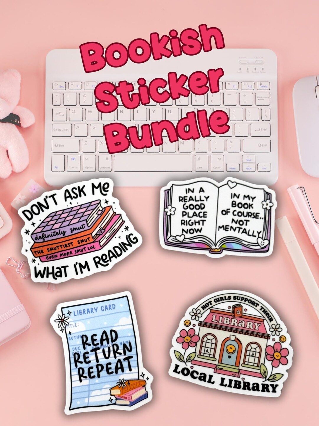 Bookish Sticker Bundle, Library Lover Laptop Decals, Librarian Water ...