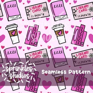 Library Love Digital Seamless Pattern, Bookish Digital Paper 300 DPI PNG Instant Download Vinyl Fabric Design