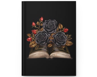 Black Roses and Book Hardcover Journal Matte Notebook Gift