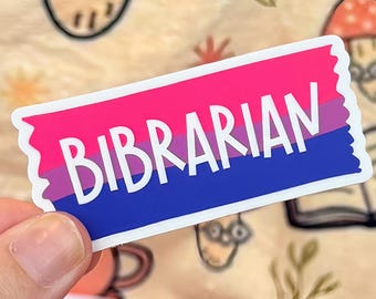 Bibrarian Pride Vinyl Sticker, Library Water Bottle Decal, Librarian Laptop Sticker, LGBTQIA Bookish Gift, Bisexual Bookish Accessory