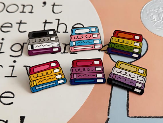 LGBTQIA+ Pride Book Stack Enamel Pins, Library Pin, Equality Bookish Accessories, Gay Lesbian Pride Brooch, Nonbinary Trans Gift
