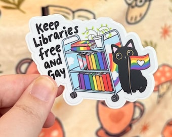 Keep Libraries Free & Gay Pride Vinyl Sticker, Library Water Bottle Decal, Librarian Laptop Sticker, LGBTQIA Bookish Gift, Reader Accessory