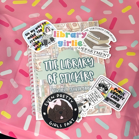 Library of Stickers Reusable Sticker Book, Librarian Decal Collection Notebook, Bookish Gift, Bookworm Accessories, Sticker Collection Book