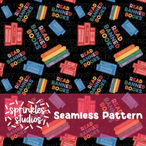Read Banned Books Digital Seamless Pattern, Bookish Library Digital Paper 300 DPI PNG Instant Download Vinyl Fabric Design
