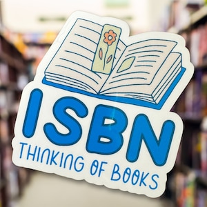 ISBN Thinking Of Books Vinyl Aufkleber, trendiger Wasserflaschen Aufkleber, Buchliebhaber Laptop Aufkleber, Bücherwurm Geschenk, Reader Accessoires