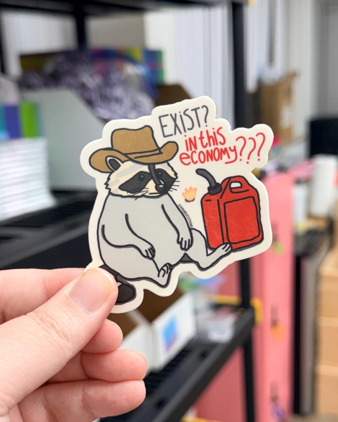 Exist? in This Economy? Funny Raccoon Vinyl Sticker | Existential ...