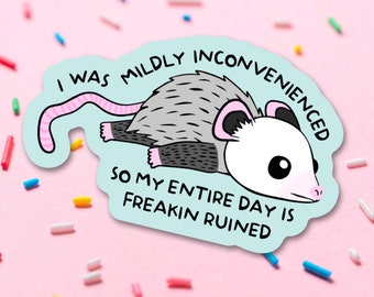 Funny Mental Health Sticker, Trendy Water Bottle Decal, Mildly Inconvenienced Gift, Possum Laptop Sticker, Snarky Relatable Accessories