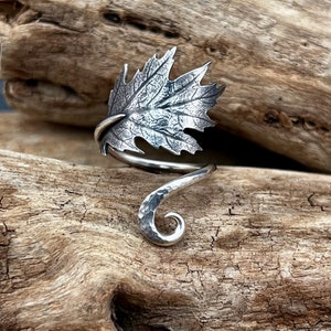 Handcrafted one of a kind adjustable sterling silver real oak leaf ring