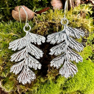 Handcrafted original sterling silver maiden hair fern dangle earrings