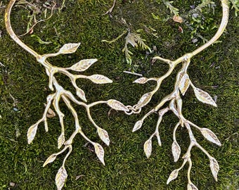 Brass tree branch bib necklace