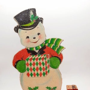 HANDMADE Vintage Style Sparkly Santa Claus or Snowman Standee