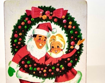 Handmade Mid-Century Style Christmas Couples Wood Block Signs/Shelf Sitters