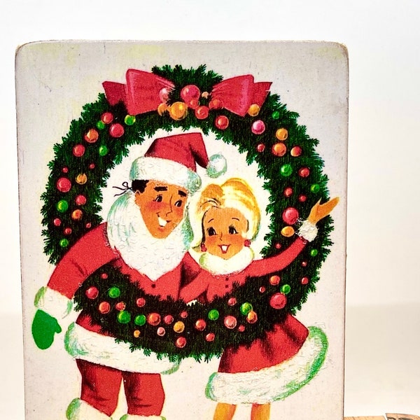 Handmade Mid-Century Style Christmas Couples Wood Block Signs/Shelf Sitters