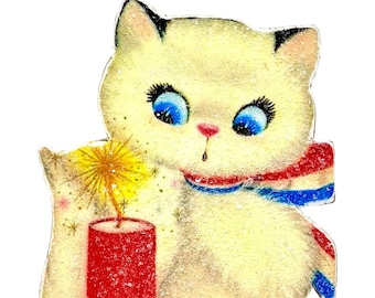 Handmade Vintage Style Firecracker Kitty Standee
