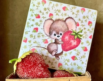 Handmade Vintage Style Strawberry Mouse Wood Sign/Shelf Sitter