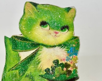 Handmade Vintage Style St. Patrick’s Day Green Kitty Standee