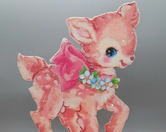 Handmade Vintage Style XL Pink Deer Standee