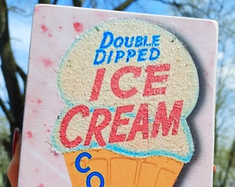 Handmade Vintage Style Custom Ice Cream Cone Wood Sign/Shelf Sitter