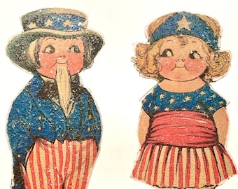 Handmade Vintage Style Americana Paper Doll Standees Set