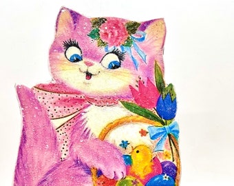 Handmade Vintage Style Easter Kitty Standee