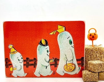 Handmade Vintage Style Halloween Ghosts 5x7 Wood Sign/ Shelf Sitter