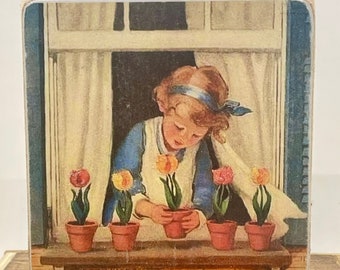 Letrero de madera para colocar en estantes con forma de tulipán, hecho a mano, estilo vintage