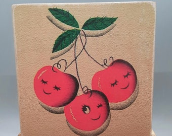 Panneau en bois de cerises anthropomorphes de style vintage/étagère 5 x 5