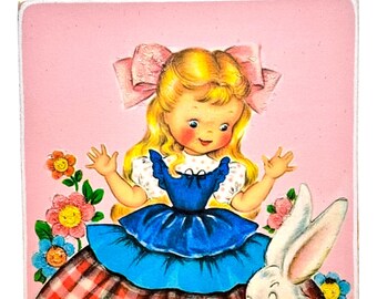 Handmade Vintage Style Alice and White Rabbit Wood Sign/Shelf Sitter