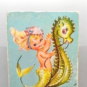 Handmade Vintage Style Mermaid Wood Sign/Shelf Sitter