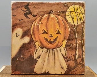 Handmade Vintage Style Halloween Wood Block Signs/Shelf Sitters