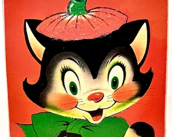 Handmade Vintage Style Cutest Halloween Kitty Wood Sign/Shelf Sitter