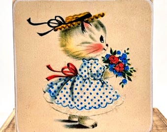 Handmade Vintage Style Miss Kitty Wood Sign/Shelf Sitter