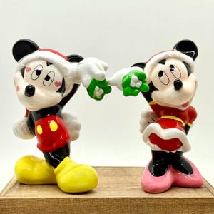 Vintage Rare Enesco Christmas Mistletoe Mickey and Minnie Mouse Figurines