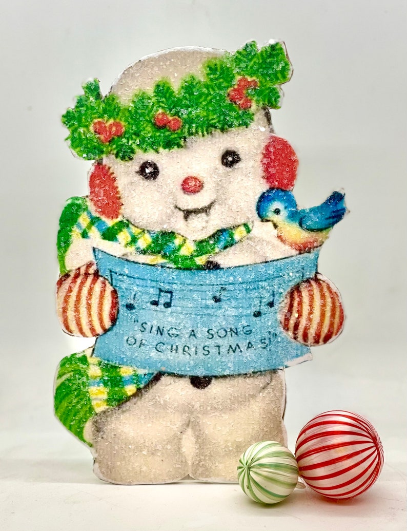 Handmade Vintage Style Christmas Standees Snowman Caroler