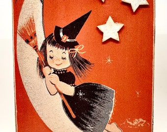 Letrero de madera de bruja de Halloween de estilo vintage hecho a mano/estante para colocar