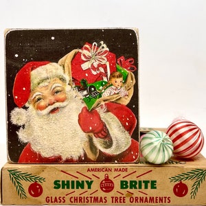 Handgemachtes Vintage Stil Weihnachtsmann Holz Block Schild