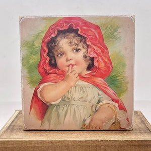 Handmade Vintage Style Red Riding Hood Wood Sign/Shelf Sitter
