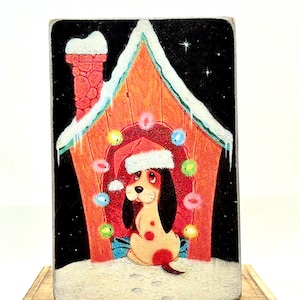 Handmade Vintage Style Christmas Pup and Doghouse Wood Sign/Shelf Sitter